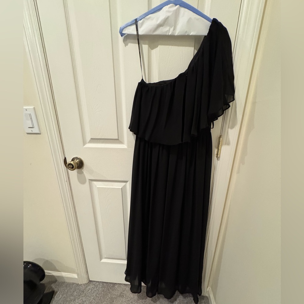 Size 6 Black Bill Levkoff One Shoulder Bridesmaid Dress, Floorlength Gown
